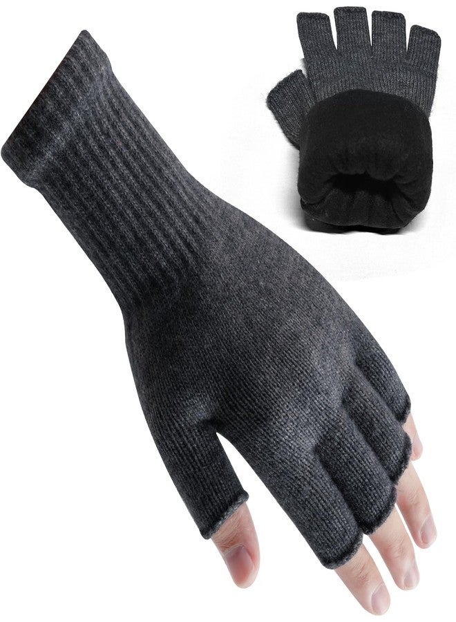Rahhint Alpaca Wool Fingerless Gloves for Men Women Double-Layer Fleece Lined Winter Liner Warm Windproof Knitted - Image 1